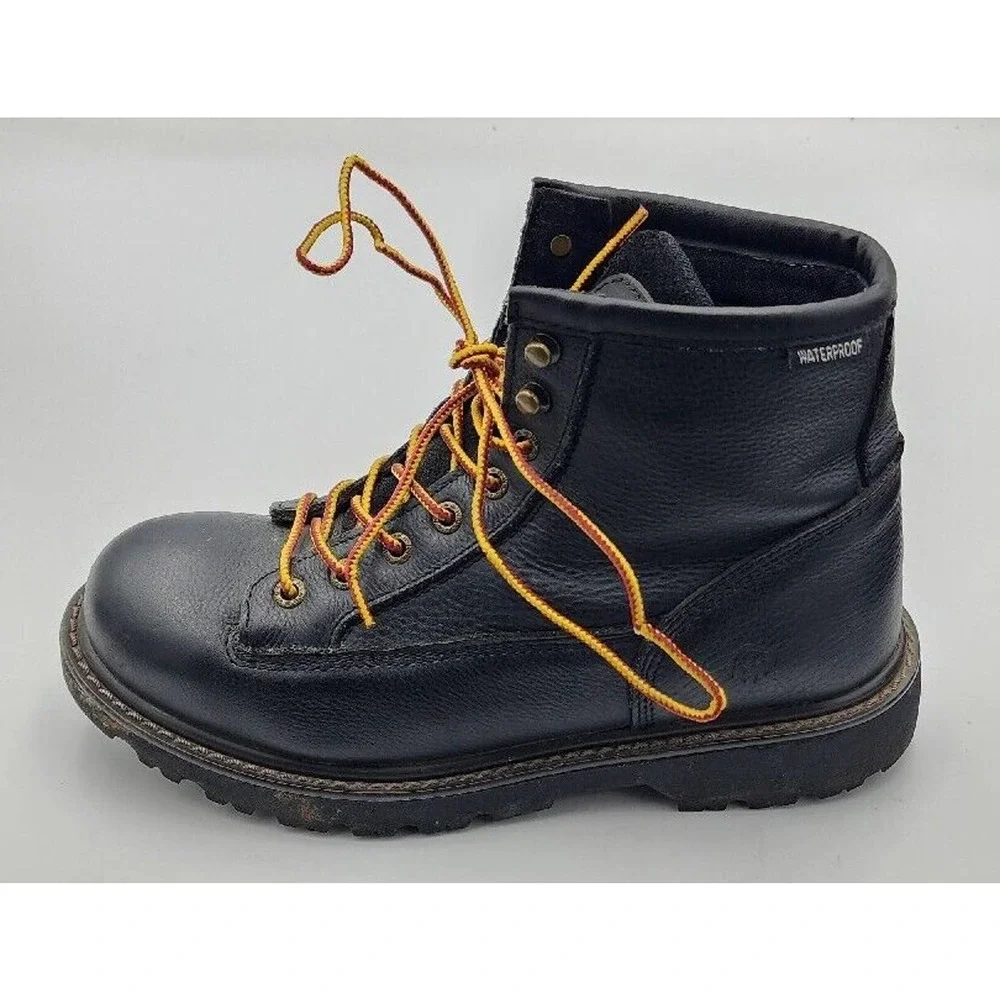 Wolverine Black Leather Work Boots with Orange Laces